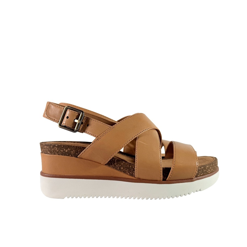 Clarks Lizby‎ Cross Sandal Women 8 Sand Leather Platform Wedge New In Box